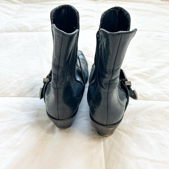 Zara Basic Black Leather Buckled Western Ankle Boots Women’s Size 9 - Picture 7 of 11
